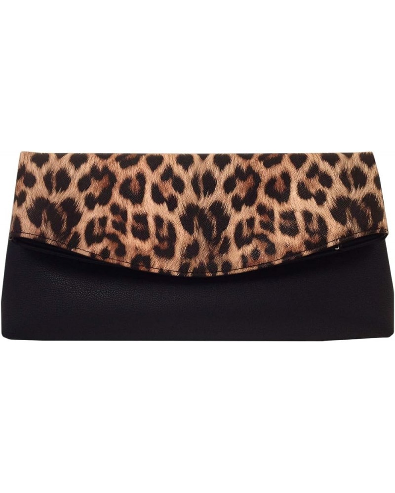 Synthetic Leather Leopard Print Fold Over Clutch Brown $19.76 Clutches