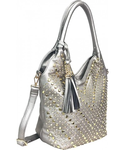 Zzfab Gem Studded V Chevron Tall Hobo Sparkle Purse Pewter $23.31 Hobo Bags