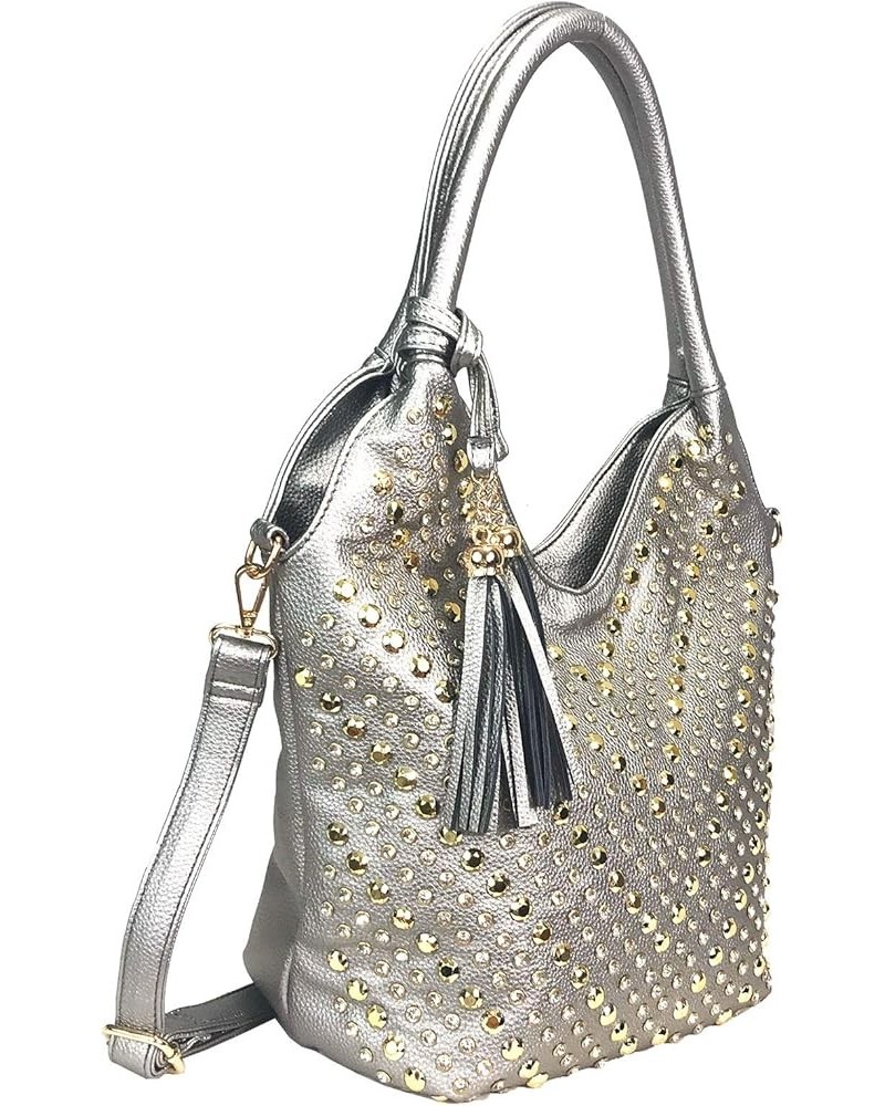 Zzfab Gem Studded V Chevron Tall Hobo Sparkle Purse Pewter $23.31 Hobo Bags