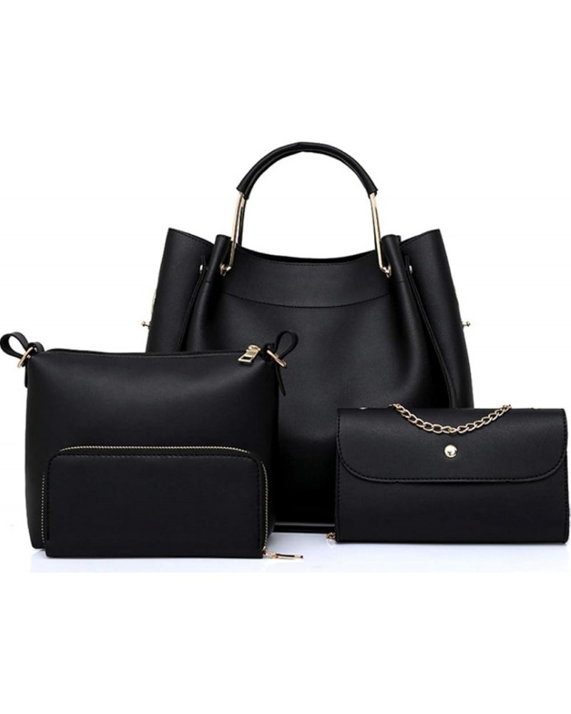 Women Handbags PU Leather Large Shoulder Cross-body Bags Satchel Tote Bags Purse 4 pcs Set-Brown Black $41.24 Totes