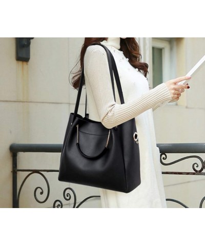 Women Handbags PU Leather Large Shoulder Cross-body Bags Satchel Tote Bags Purse 4 pcs Set-Brown Black $41.24 Totes