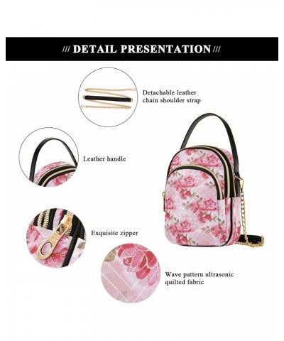 Pink Peonies Small Crossbody Handbag for Women Mini Over Shoulder Purse with Three Zippered Pockets Durable Travel Purse for ...