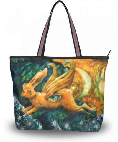 My Daily Women Tote Shoulder Bag Flying Hare Painting Handbag Large $14.30 Shoulder Bags