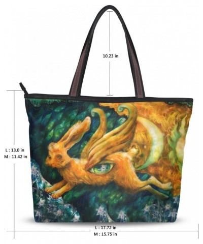 My Daily Women Tote Shoulder Bag Flying Hare Painting Handbag Large $14.30 Shoulder Bags