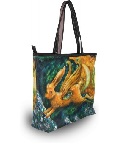 My Daily Women Tote Shoulder Bag Flying Hare Painting Handbag Large $14.30 Shoulder Bags