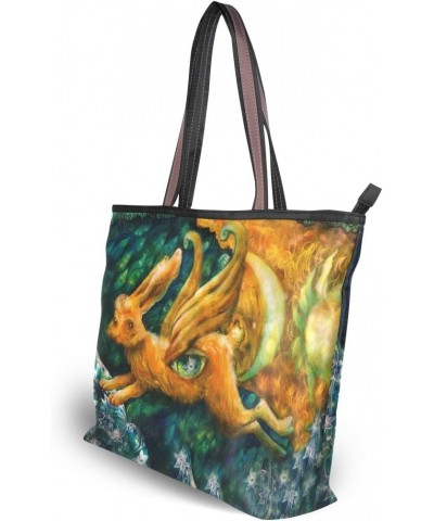 My Daily Women Tote Shoulder Bag Flying Hare Painting Handbag Large $14.30 Shoulder Bags