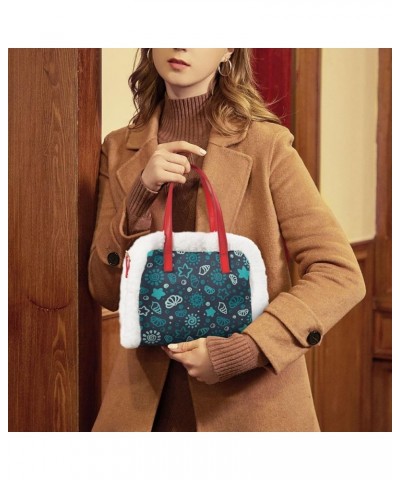 Christmas Floral Fluffy Handbag Shoulder Bag, Flower Pattern Plush Underarm Bag Messenger Bag For Women Girl Teens Winter 11 ...