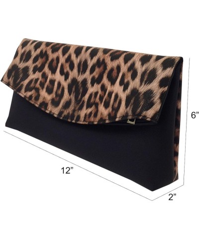 Synthetic Leather Leopard Print Fold Over Clutch Brown $19.76 Clutches