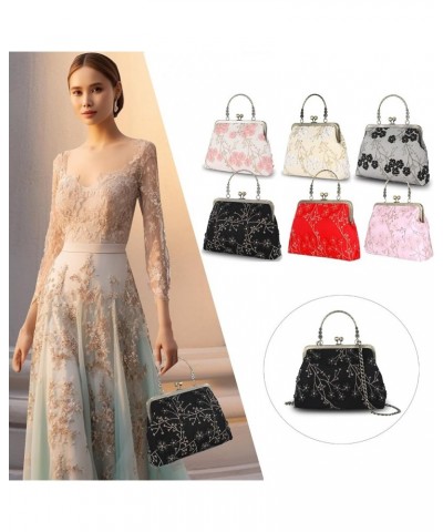 Floral Top Handle Handbag Chain Strap Women Kiss Lock Canvas Frame Shoulder Bag 3d-black-flower $17.64 Shoulder Bags