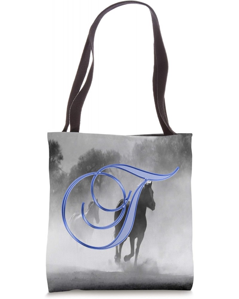 T Blue Horse Herd Animal Equine Initial Monogram Letter Name Tote Bag $12.89 Totes