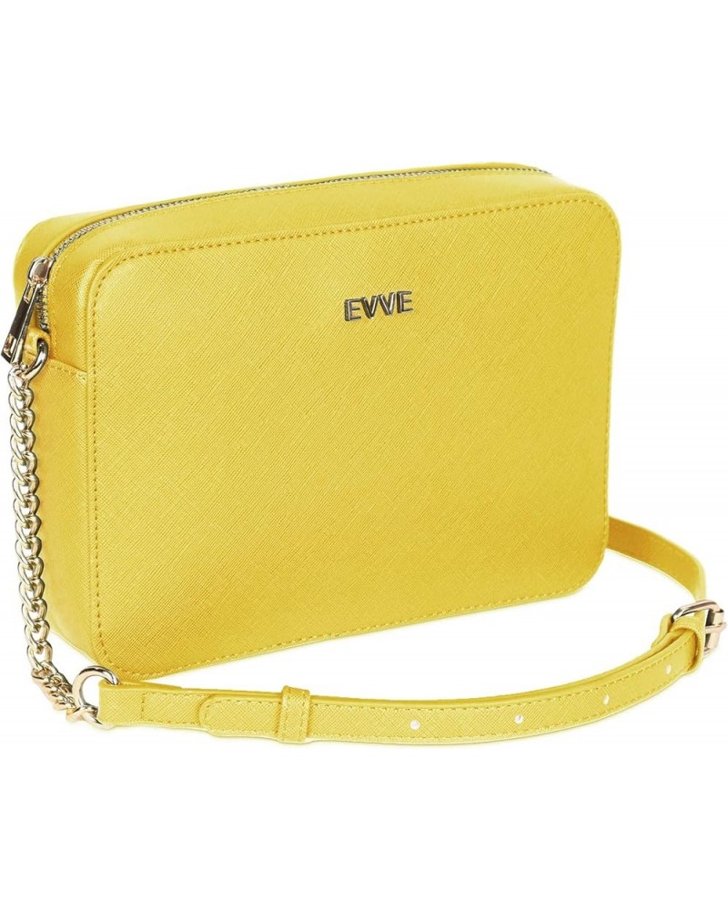 Women's Saffiano Crossbody Camera Bag Designer Shoulder Purse with Chain and Leather Strap Yellow $18.23 Crossbody Bags