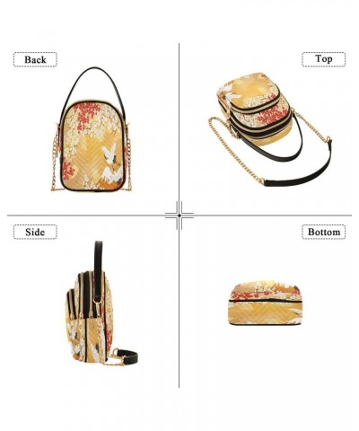 Japanese Crane Flower Yellow Crossbody Bag Small Shoulder Handbags Leather Purse for Women $11.70 Crossbody Bags