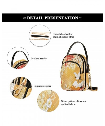 Japanese Crane Flower Yellow Crossbody Bag Small Shoulder Handbags Leather Purse for Women $11.70 Crossbody Bags