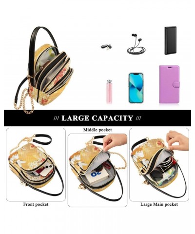 Japanese Crane Flower Yellow Crossbody Bag Small Shoulder Handbags Leather Purse for Women $11.70 Crossbody Bags