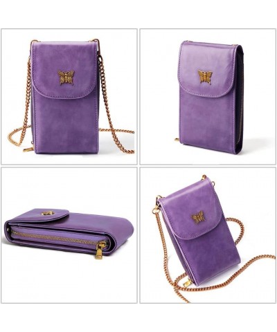 Small Crossbody Bag for Women Genuine Leather Shoulder Phone Purse Retro Multi Pocket Credit Card Holder Purple $31.34 Crossb...