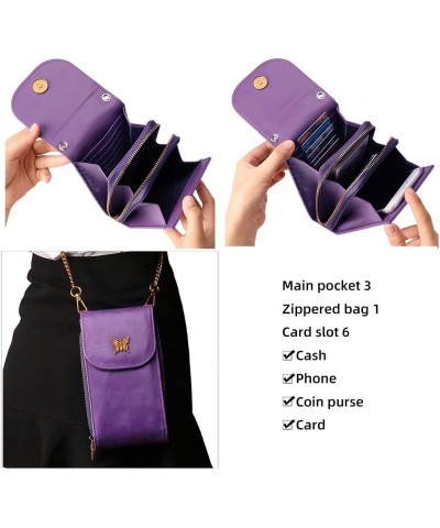 Small Crossbody Bag for Women Genuine Leather Shoulder Phone Purse Retro Multi Pocket Credit Card Holder Purple $31.34 Crossb...