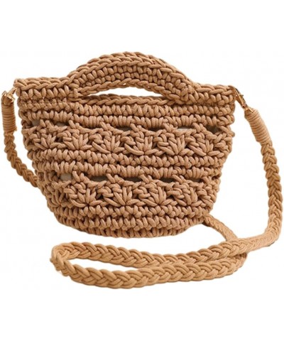 Cute Aesthetic Cotton Crochet Shoulder Purse Knitted Holiday Travel Handbag Woven Crossbody Bag Vacation Bag for W Coffee $10...