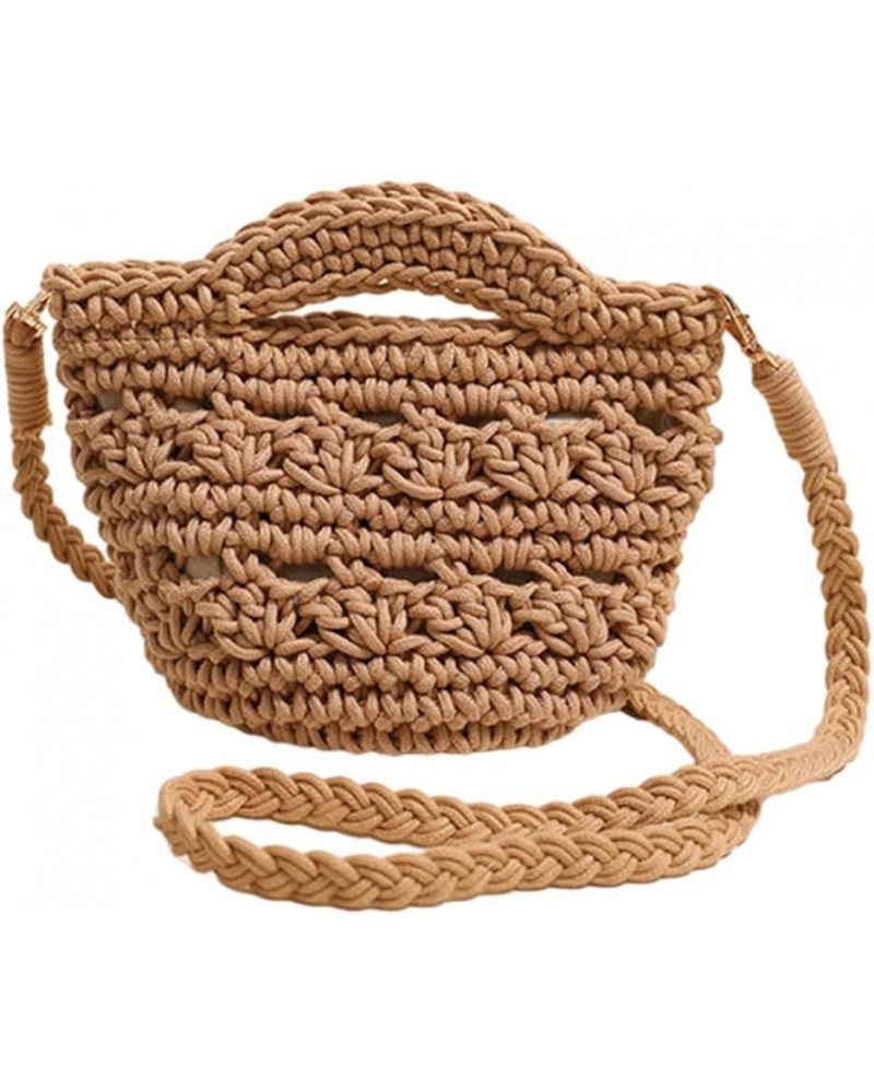 Cute Aesthetic Cotton Crochet Shoulder Purse Knitted Holiday Travel Handbag Woven Crossbody Bag Vacation Bag for W Coffee $10...