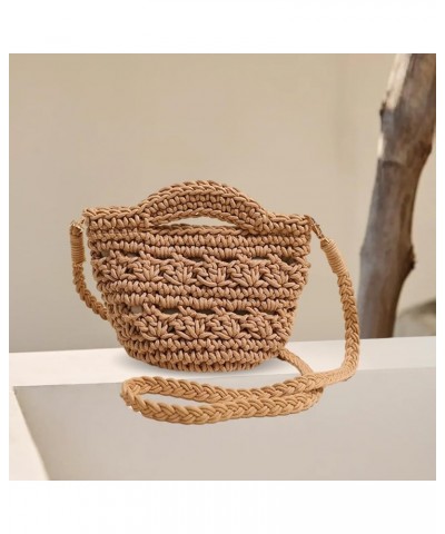 Cute Aesthetic Cotton Crochet Shoulder Purse Knitted Holiday Travel Handbag Woven Crossbody Bag Vacation Bag for W Coffee $10...