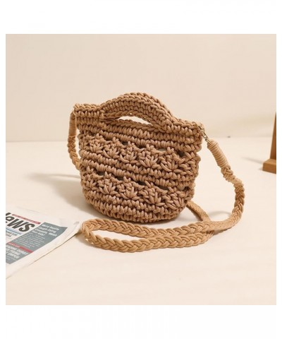 Cute Aesthetic Cotton Crochet Shoulder Purse Knitted Holiday Travel Handbag Woven Crossbody Bag Vacation Bag for W Coffee $10...