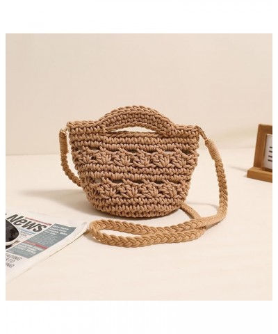 Cute Aesthetic Cotton Crochet Shoulder Purse Knitted Holiday Travel Handbag Woven Crossbody Bag Vacation Bag for W Coffee $10...