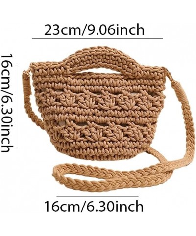 Cute Aesthetic Cotton Crochet Shoulder Purse Knitted Holiday Travel Handbag Woven Crossbody Bag Vacation Bag for W Coffee $10...