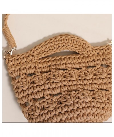 Cute Aesthetic Cotton Crochet Shoulder Purse Knitted Holiday Travel Handbag Woven Crossbody Bag Vacation Bag for W Coffee $10...