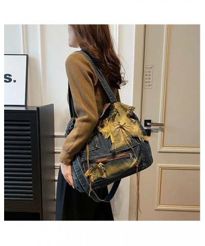 Women Vintage Large Denim Crossbody Shoulder Bag Cute Zipper Tote Handbag Casual Messenger Bag for School Dark Blue $15.57 Totes