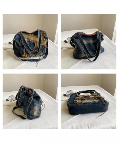 Women Vintage Large Denim Crossbody Shoulder Bag Cute Zipper Tote Handbag Casual Messenger Bag for School Dark Blue $15.57 Totes