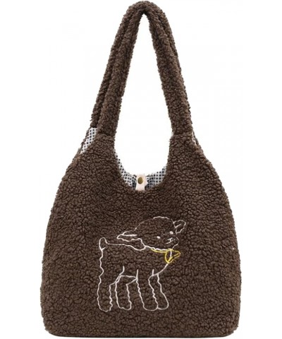 Plush Shoulder Handbag Cute Bear fluffy Tote Handbag Large faux Lamb Wool Shopping Bag 06642coffee $21.39 Totes