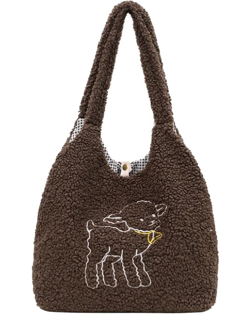 Plush Shoulder Handbag Cute Bear fluffy Tote Handbag Large faux Lamb Wool Shopping Bag 06642coffee $21.39 Totes