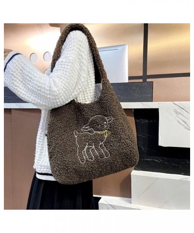 Plush Shoulder Handbag Cute Bear fluffy Tote Handbag Large faux Lamb Wool Shopping Bag 06642coffee $21.39 Totes