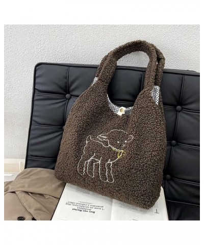 Plush Shoulder Handbag Cute Bear fluffy Tote Handbag Large faux Lamb Wool Shopping Bag 06642coffee $21.39 Totes