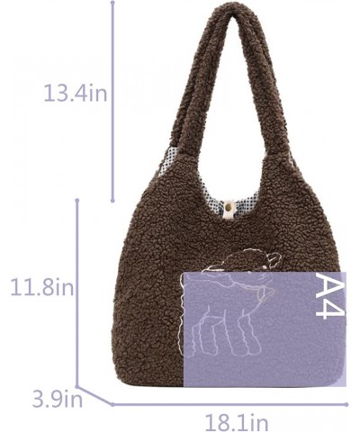 Plush Shoulder Handbag Cute Bear fluffy Tote Handbag Large faux Lamb Wool Shopping Bag 06642coffee $21.39 Totes