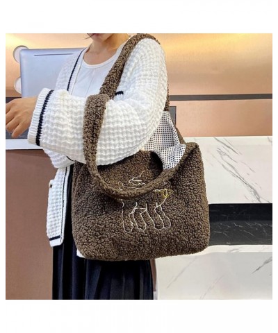 Plush Shoulder Handbag Cute Bear fluffy Tote Handbag Large faux Lamb Wool Shopping Bag 06642coffee $21.39 Totes