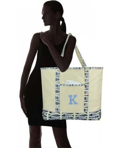 Initial Tote Bag Personalized Monogram Zippered Top Letter - K Blue Antique Fish $10.00 Totes