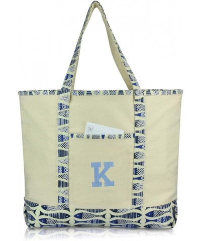 Initial Tote Bag Personalized Monogram Zippered Top Letter - K Blue Antique Fish $10.00 Totes