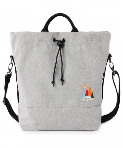 Women Canvas Tote Handbags Casual Shoulder Work Bag Crossbody Bag with Sunshine Embroidery Light Grey $15.64 Shoulder Bags