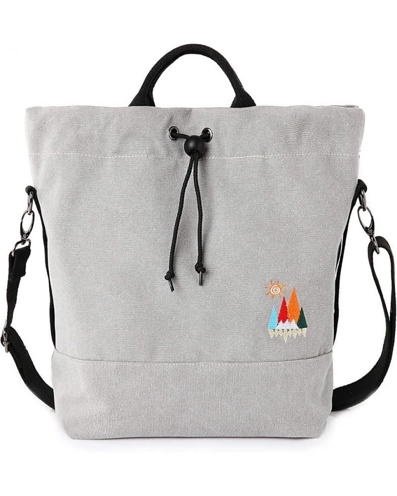 Women Canvas Tote Handbags Casual Shoulder Work Bag Crossbody Bag with Sunshine Embroidery Light Grey $15.64 Shoulder Bags