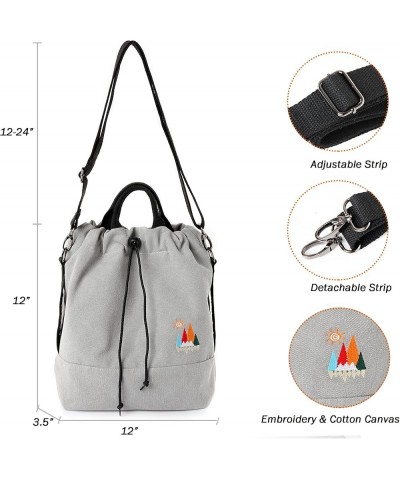 Women Canvas Tote Handbags Casual Shoulder Work Bag Crossbody Bag with Sunshine Embroidery Light Grey $15.64 Shoulder Bags