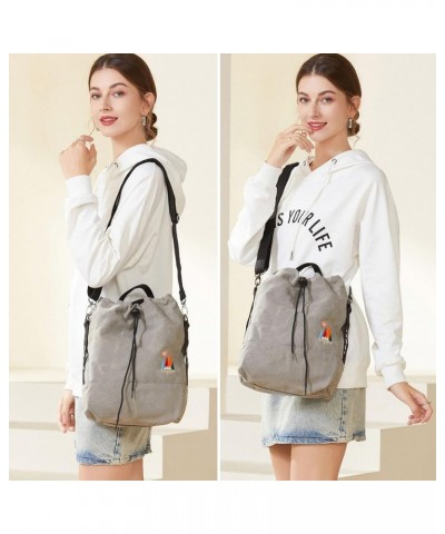 Women Canvas Tote Handbags Casual Shoulder Work Bag Crossbody Bag with Sunshine Embroidery Light Grey $15.64 Shoulder Bags