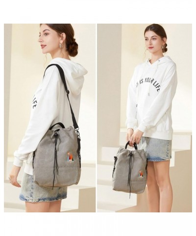 Women Canvas Tote Handbags Casual Shoulder Work Bag Crossbody Bag with Sunshine Embroidery Light Grey $15.64 Shoulder Bags