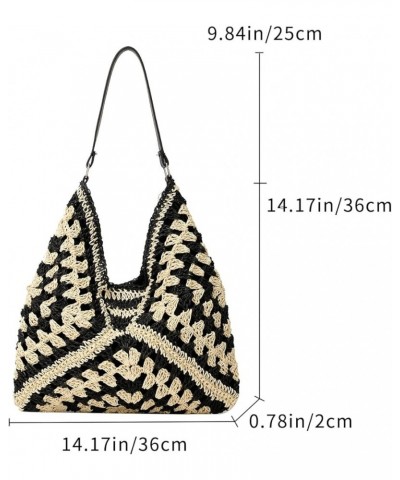 Straw Hobo Bags Women Straw Beach Tote Bag Woven Shoulder Bag Handmade Summer Handbag Black $12.87 Totes