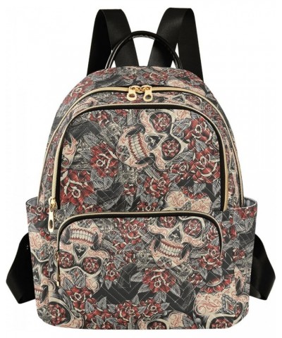 Skull and Roses Sugar Skull Casual Fashion Polyester Travel Rucksack Shoulder Bag Color Small $21.82 Backpacks