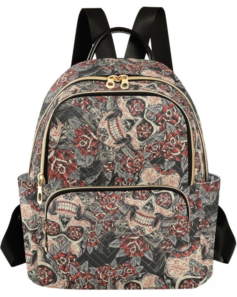 Skull and Roses Sugar Skull Casual Fashion Polyester Travel Rucksack Shoulder Bag Color Small $21.82 Backpacks