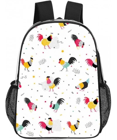 Clear Backpack Compatible with Rooster Cock Chicken Bird Floral Red White Heavy Duty PVC Transparent Backpack with Reinforced...