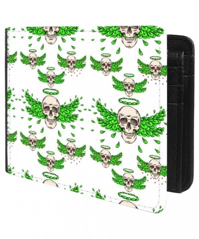 Unique Desige Pattern - Skull and wings of green leaves, Slim Front Pocket Wallet Billfold RFID Blocking $8.54 Wallets