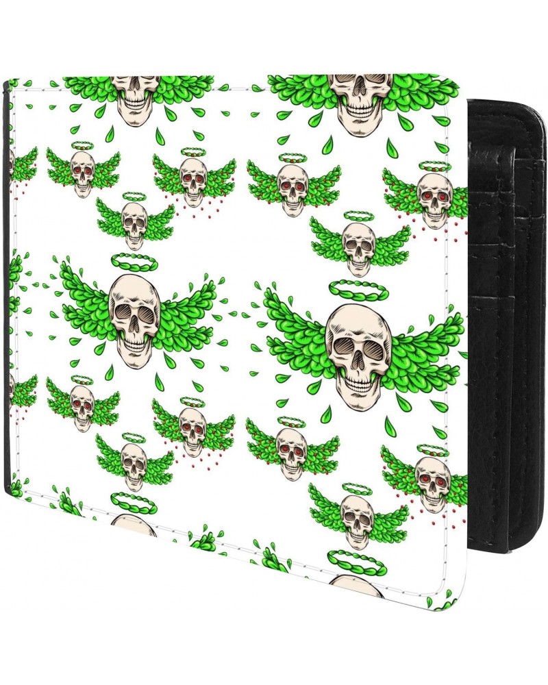 Unique Desige Pattern - Skull and wings of green leaves, Slim Front Pocket Wallet Billfold RFID Blocking $8.54 Wallets