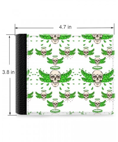 Unique Desige Pattern - Skull and wings of green leaves, Slim Front Pocket Wallet Billfold RFID Blocking $8.54 Wallets