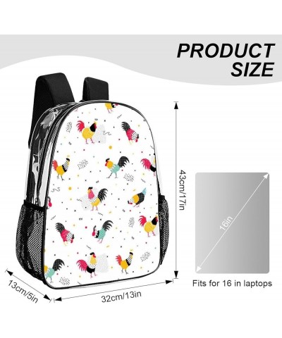 Clear Backpack Compatible with Rooster Cock Chicken Bird Floral Red White Heavy Duty PVC Transparent Backpack with Reinforced...